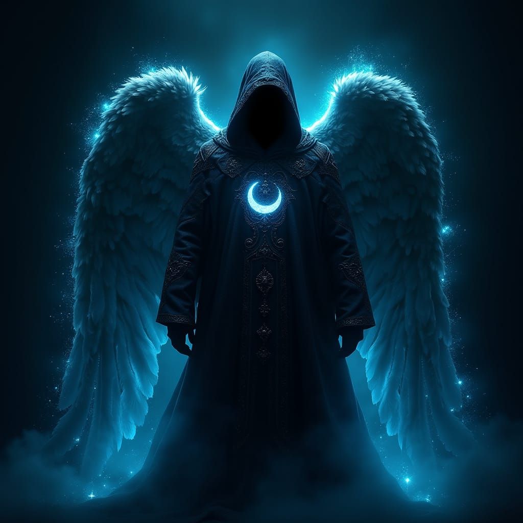 Mysterious Dark Fantasy Angel in Cosmic Robes