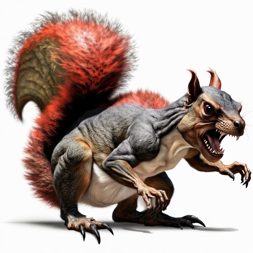 Evil Dinosaur Squirrel Hybrid in Photorealistic Style