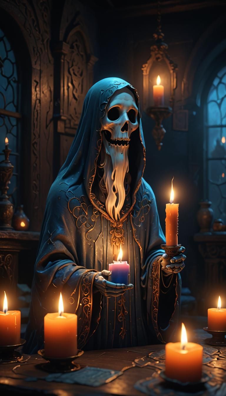 Whimsical Ghost in Warm Candlelight: A Softly Lit Masterpiec...