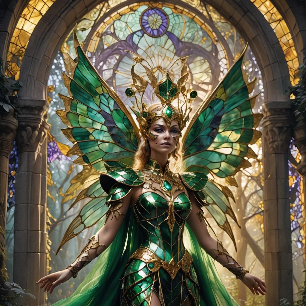 Ethereal Fairy Amidst Vibrant Forest Arch