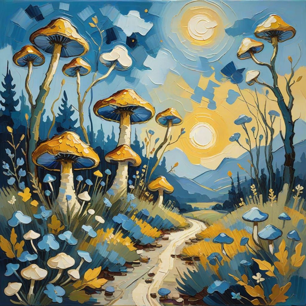 Serene Whimsical Mushrooms in a Fantastical Forest