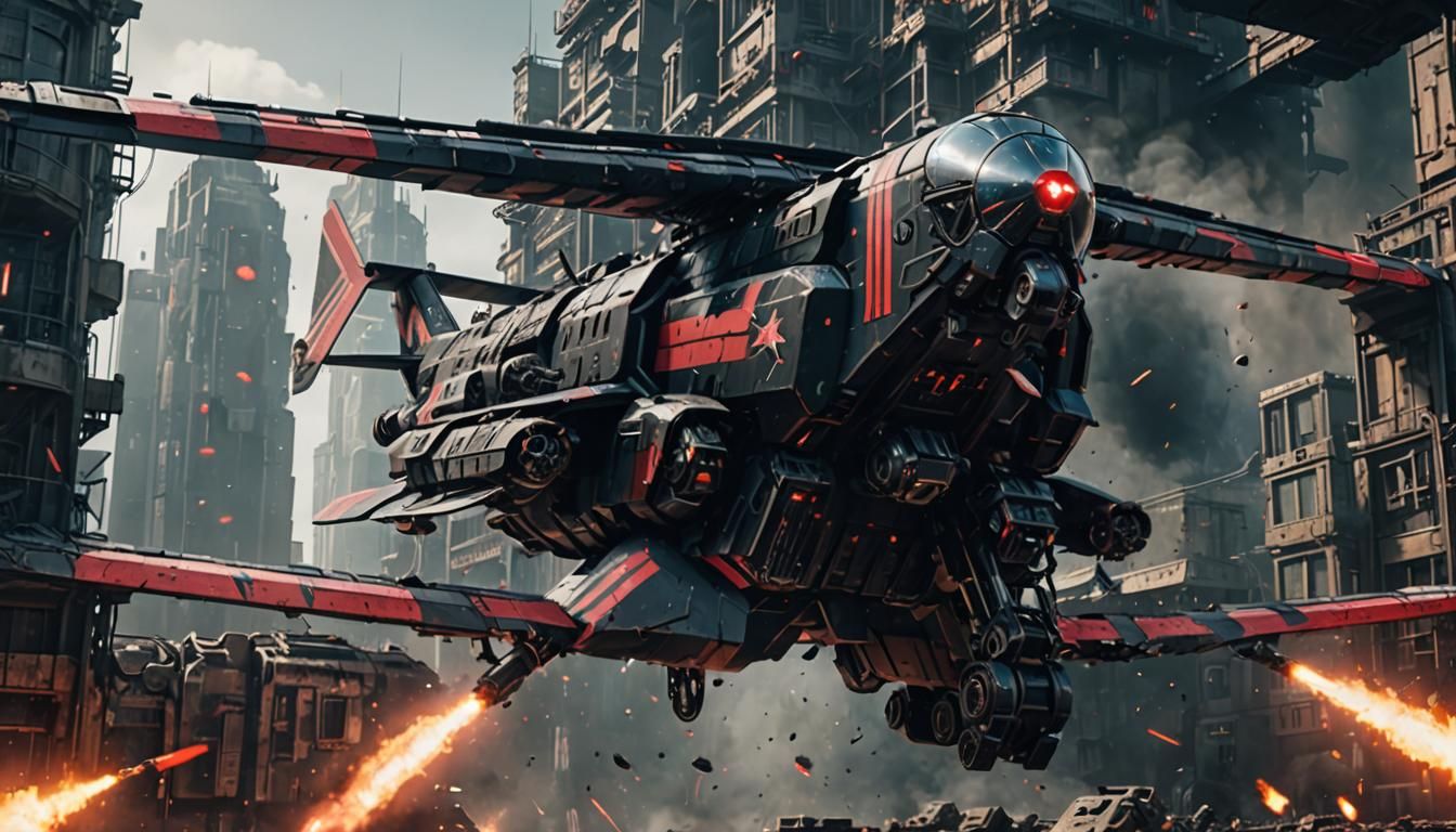 Massive Dystopian Gunship Concept in Cyberpunk Style
