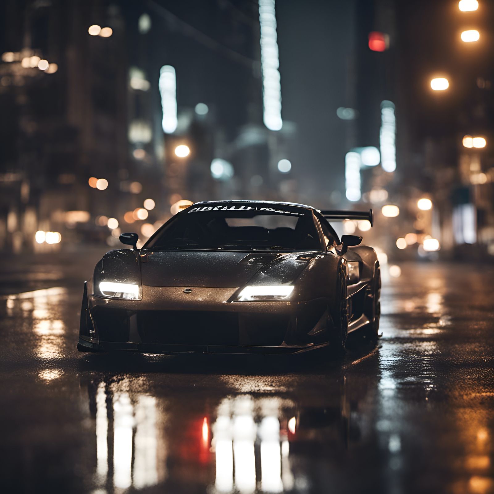 Dark Cityscape in Neon Bokeh