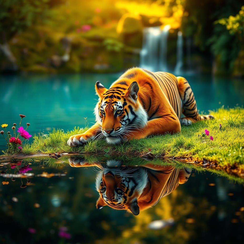 Majestic Tiger in Serene Landscape