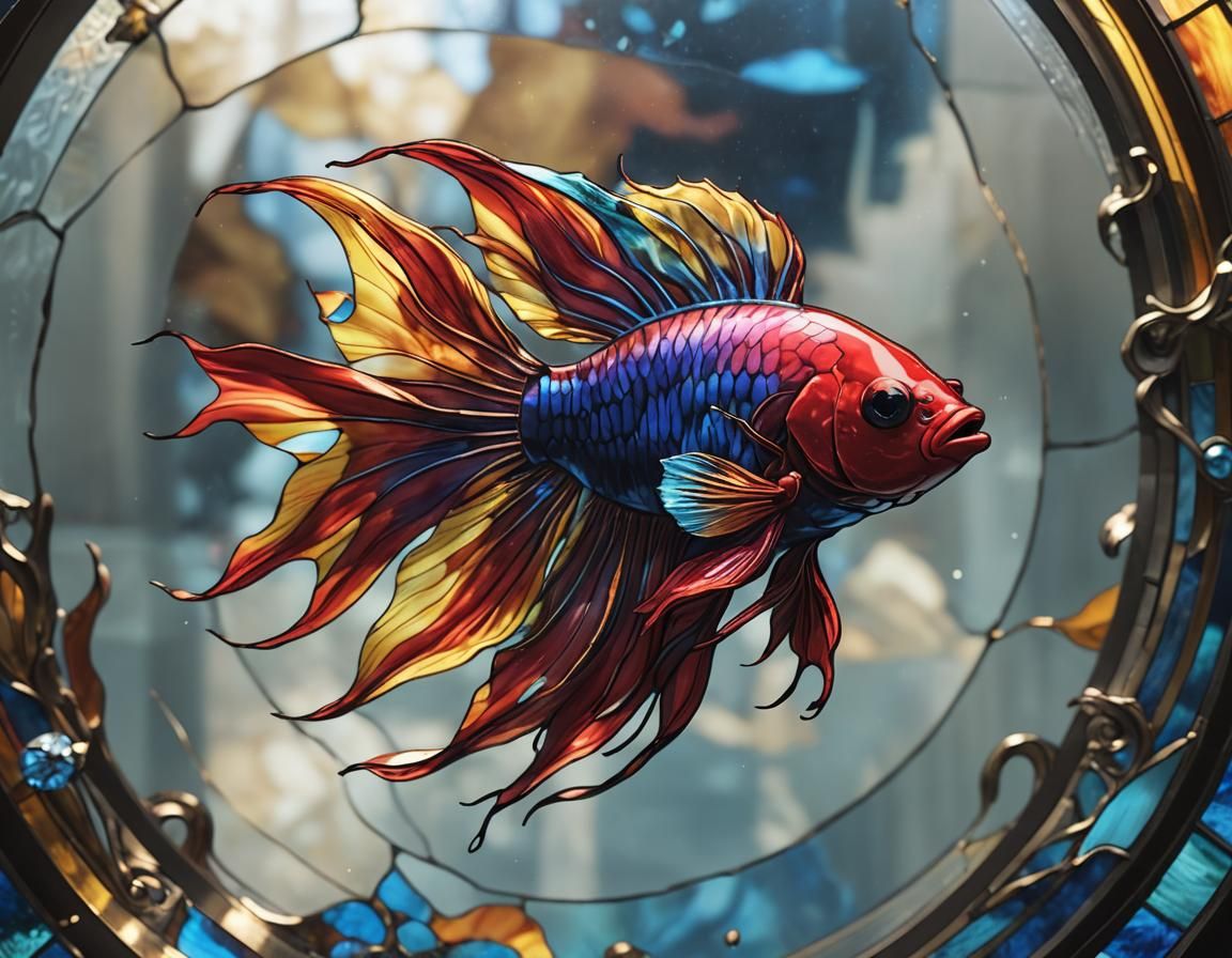 Surreal Stained Glass Art Depicts Vibrant Charging Beta Fish