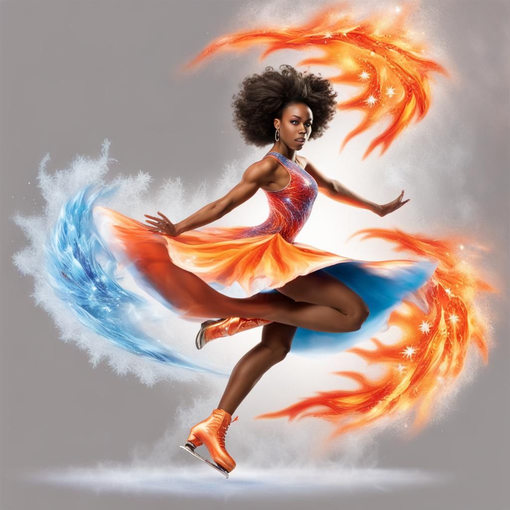 African American Figure Skater Leaps through Fire and Ice