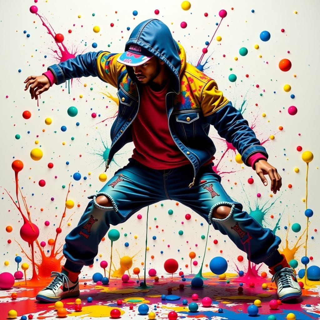 Dynamic Hip Hop Dancer with Colorful Splatters