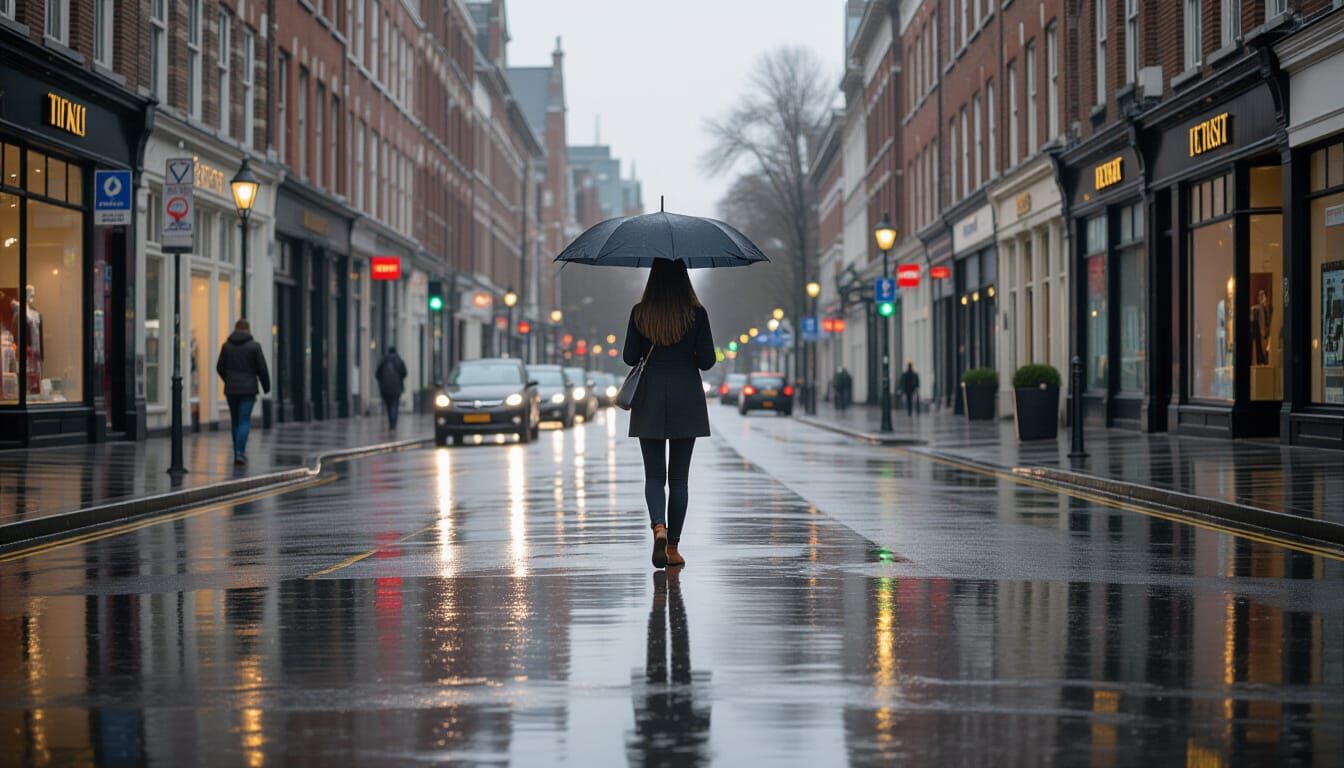 Rainy City Street with Reflections