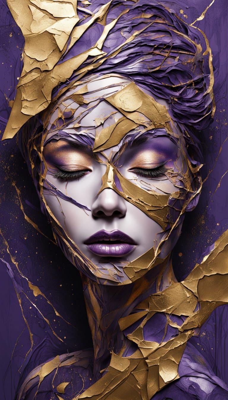 Stylized Portrait of a Woman in Deep Purple and Gold