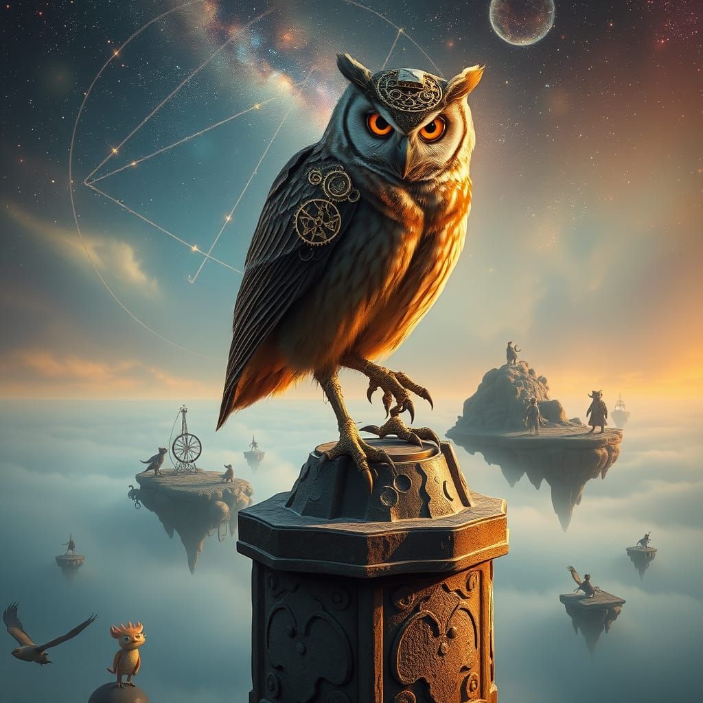 Whimsical Timekeeper in a Dreamy, Surreal Landscape