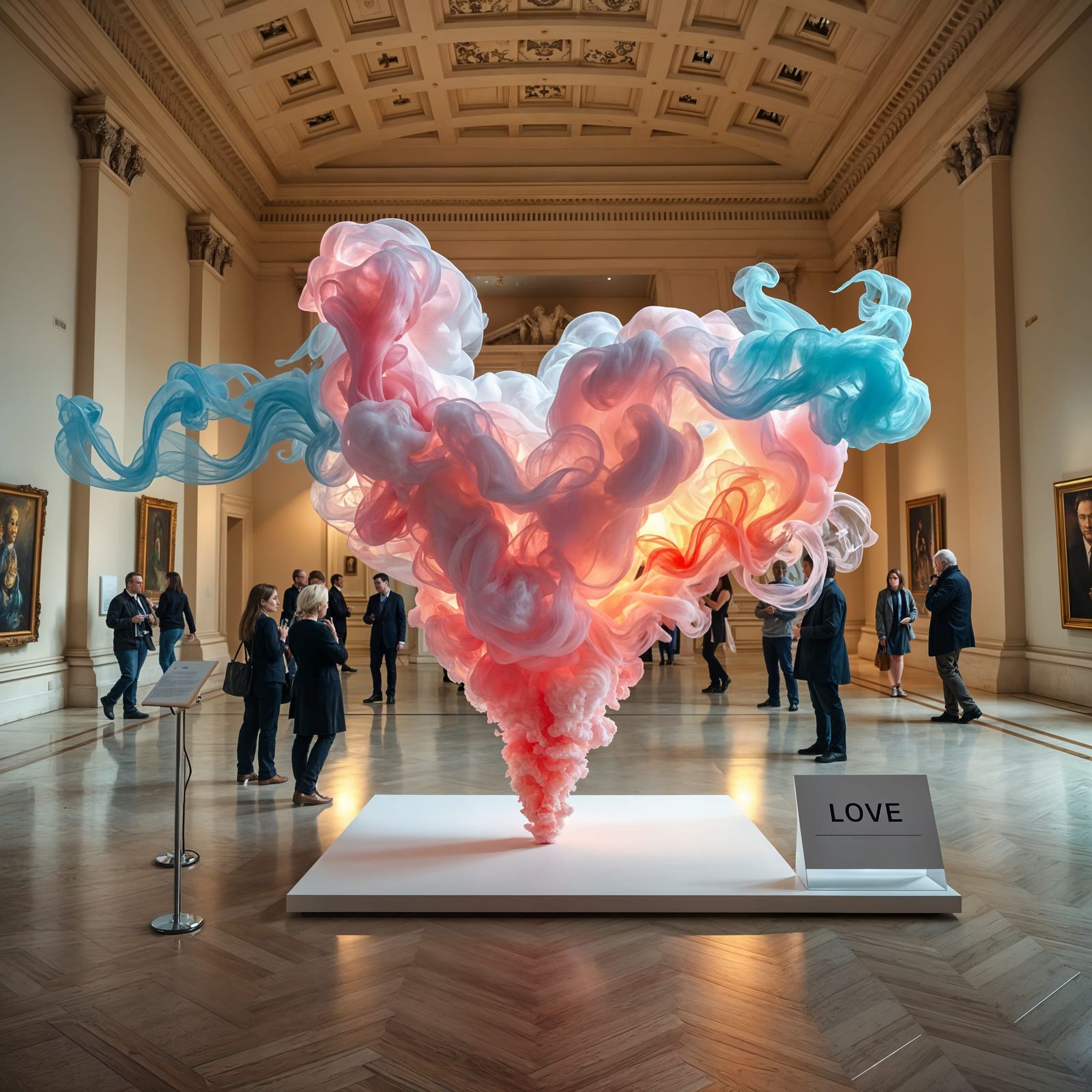 Ethereal Smoke Sculpture in a Classical Museum