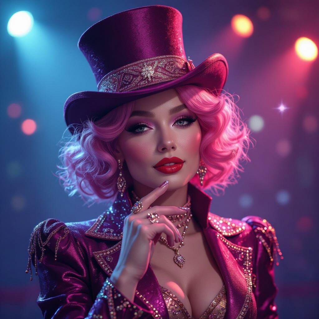 Pink Ringmaster with Sparkly Costume and Top Hat