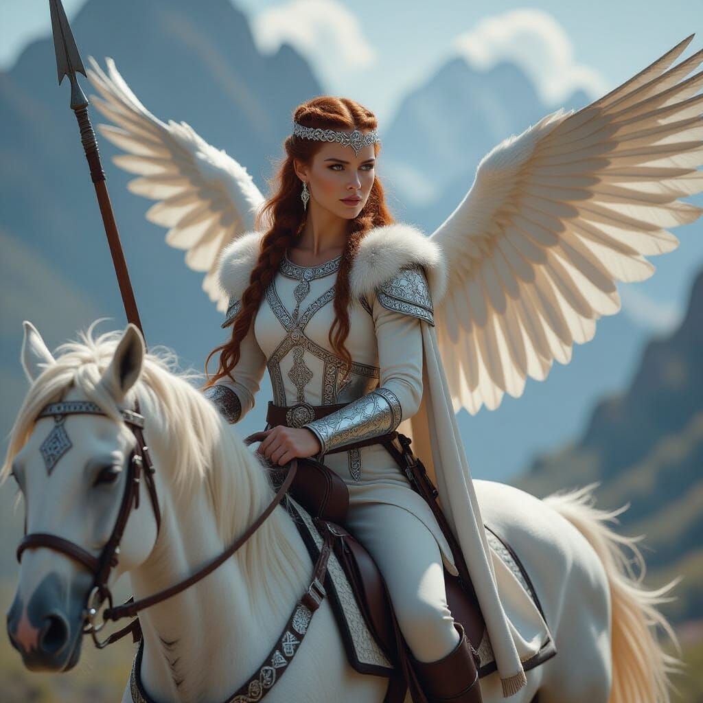 Viking Goddess Geirskogul on Winged Horse