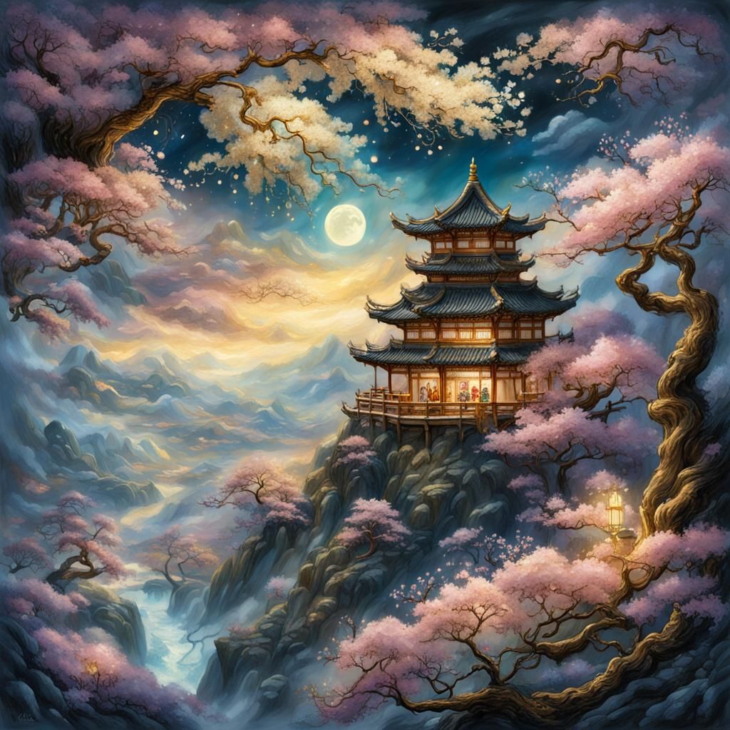 Ethereal Chinese Fairy Tale Amidst Sakura Bloom