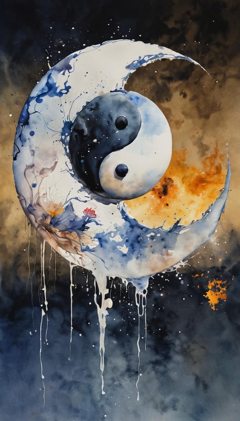 Yin Yang Harmony in Watercolor
