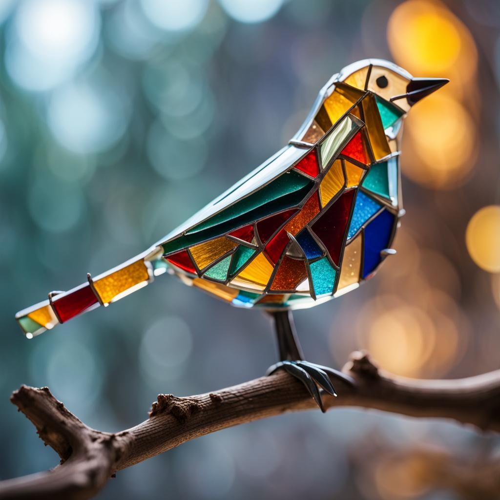 Glass Fragment Masterpiece: A Bird in Vibrant Detail