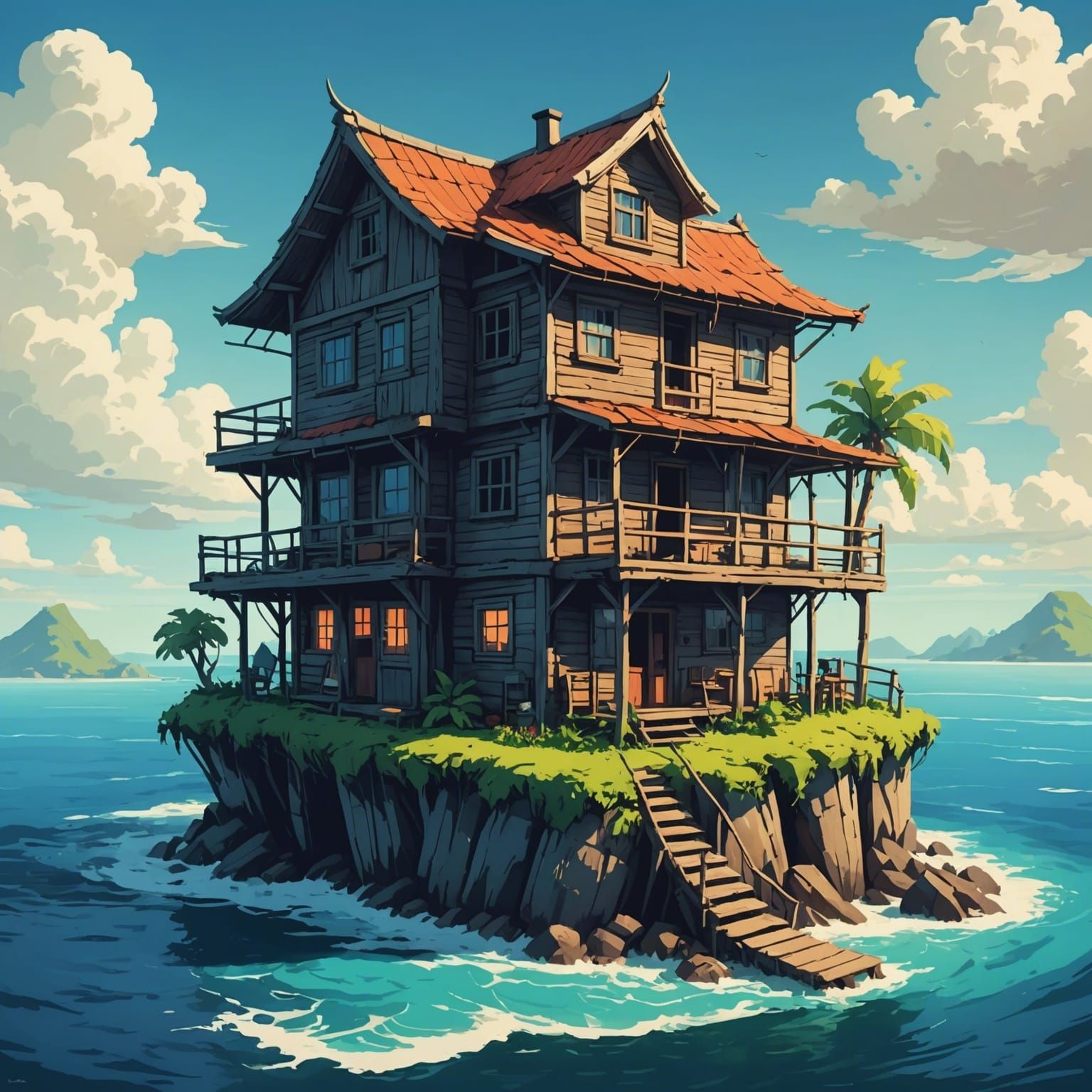 Master Roshi's Tropical Island Abode in Impressionist Style