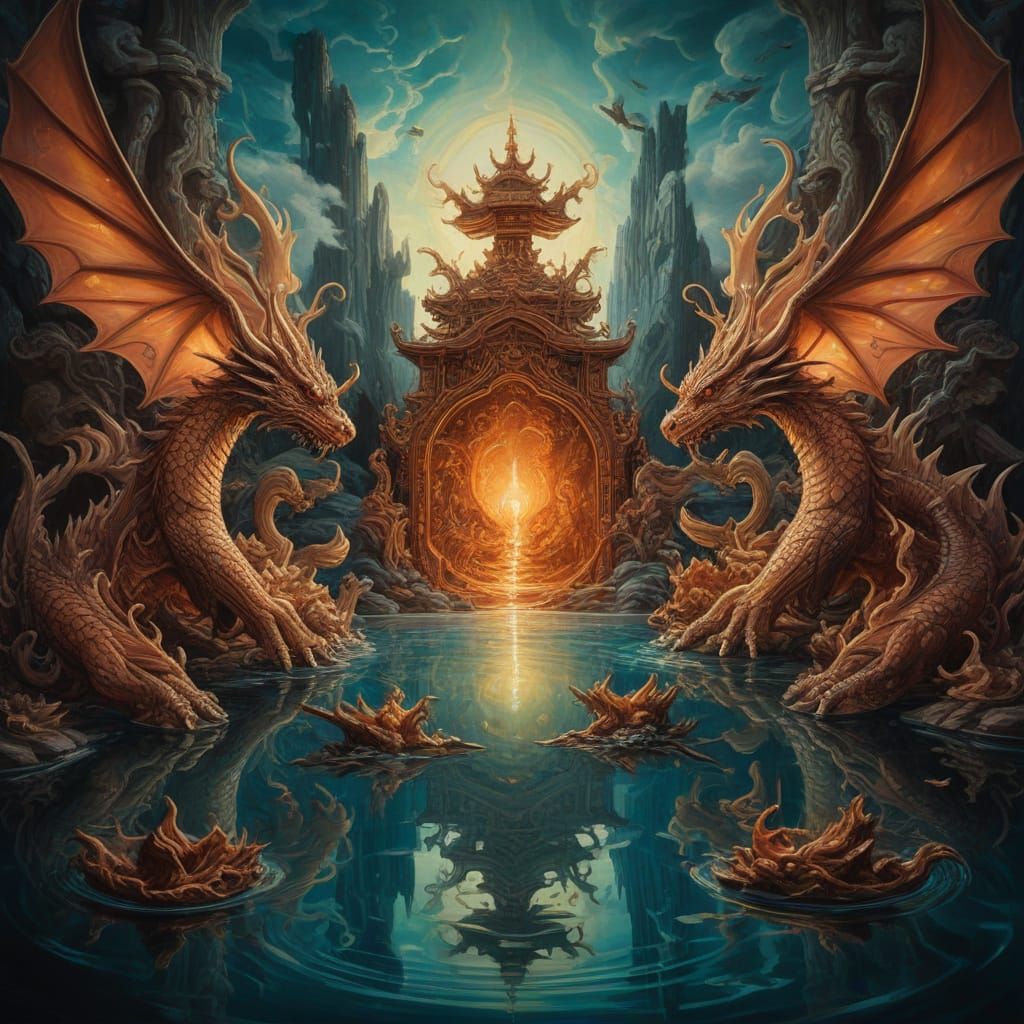 Mystical Woman Rising from Water, Surreal Oil Painting