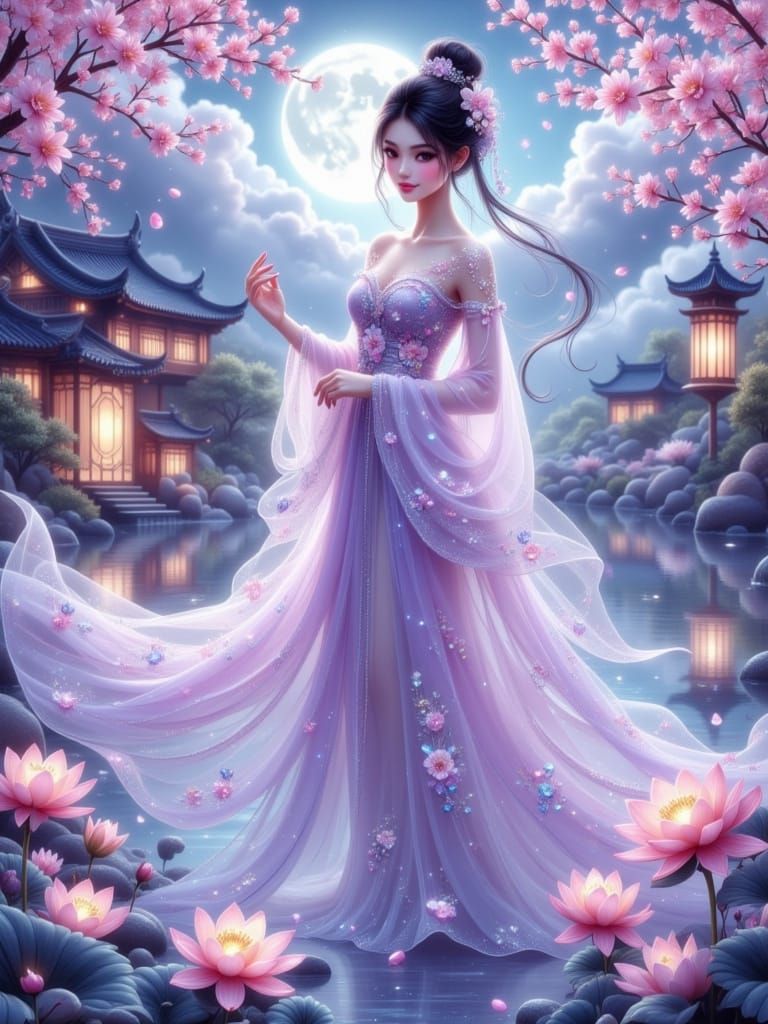 Anime Woman in Dreamy Chinese Garden