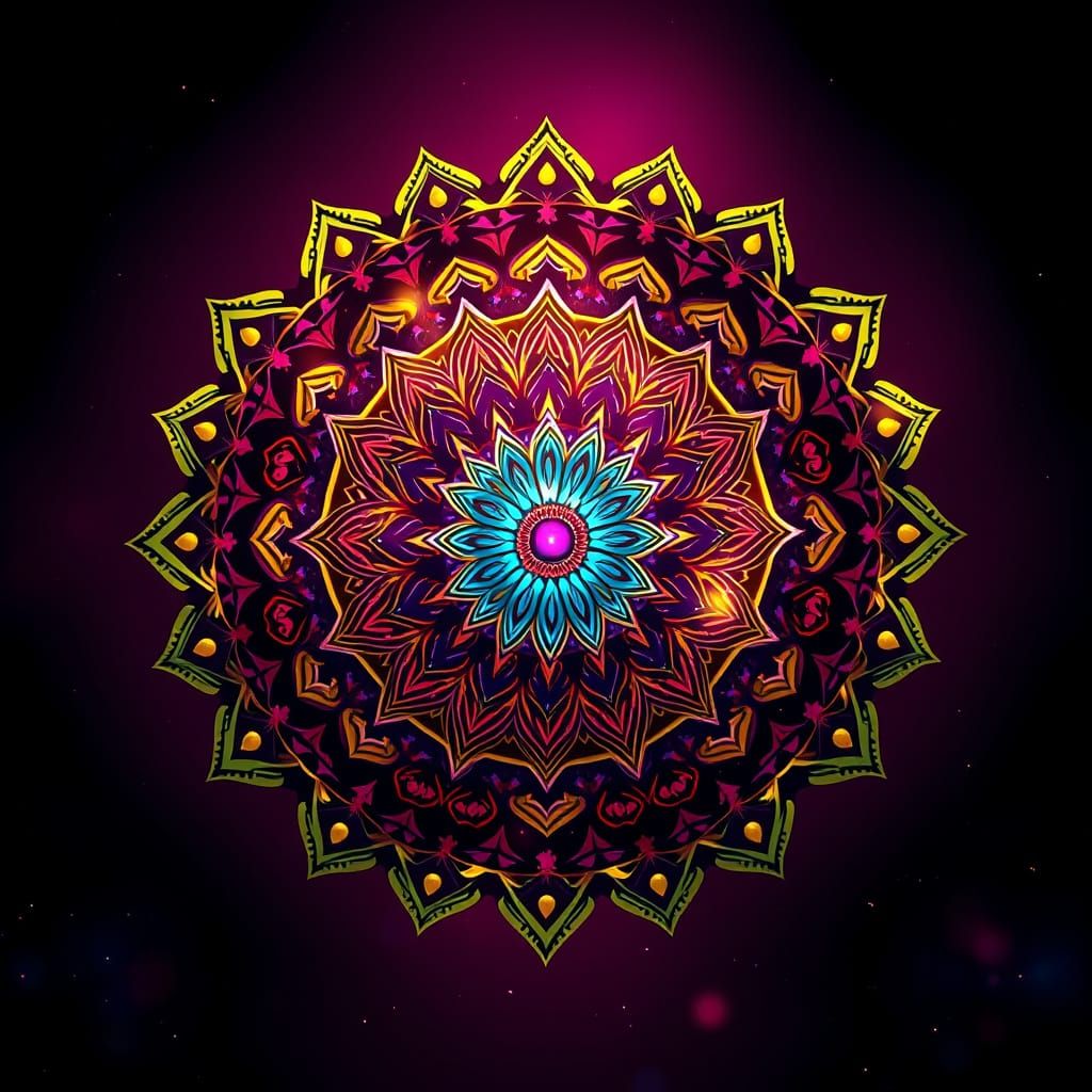 Surreal Anime-Inspired Mandala with Vibrant Sequins