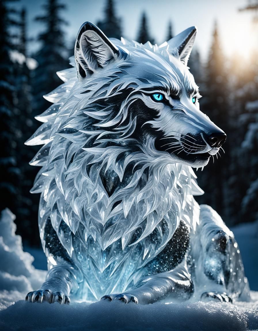 Epic Ice Wolf Spirit in Chiaroscuro