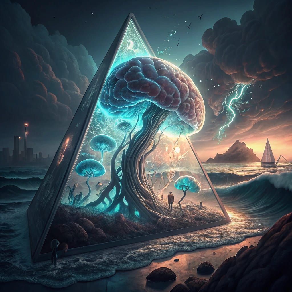 Surrealistic Brain Structure in Glass A, Iridescent Fungi an...