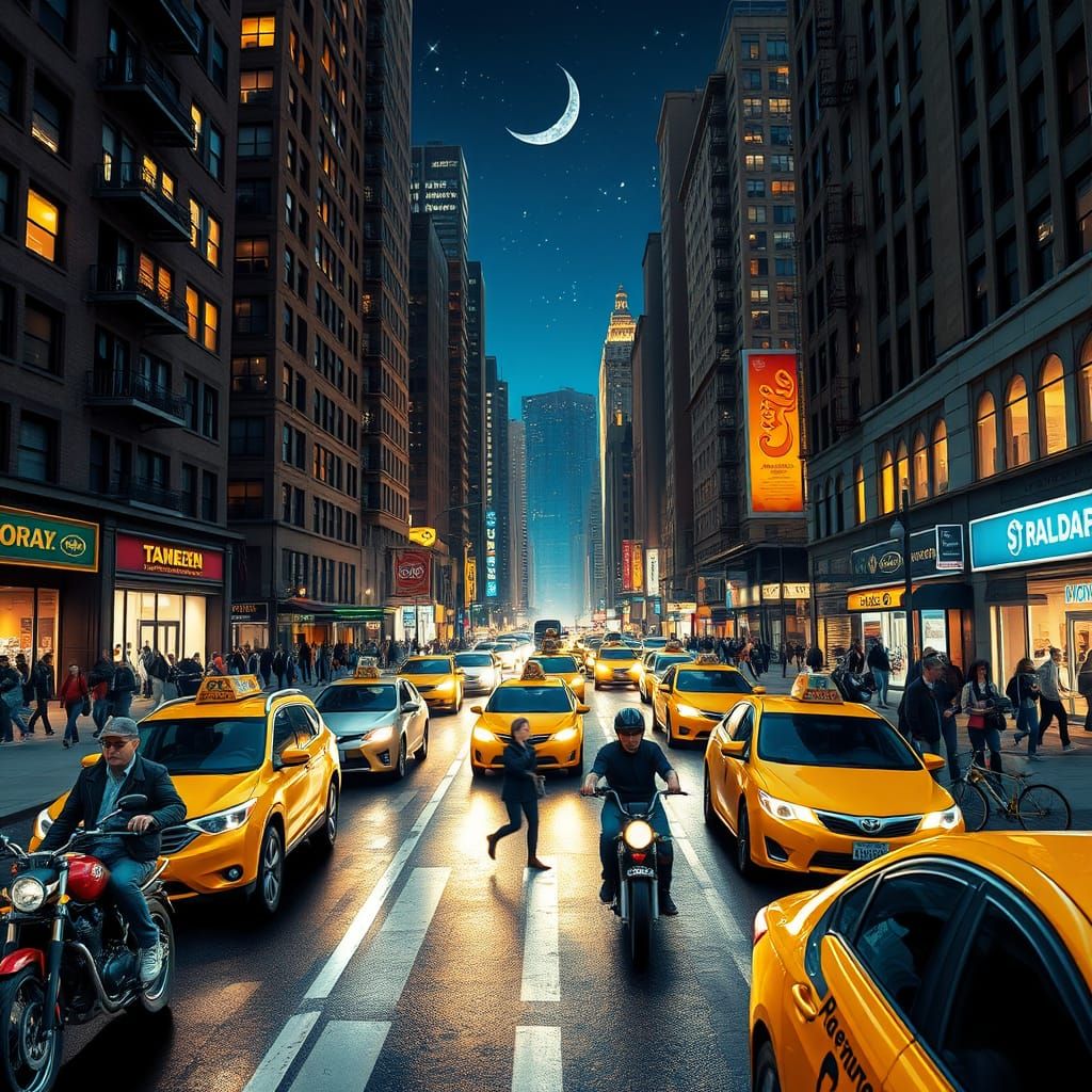 Vibrant Futuristic City Street at Night