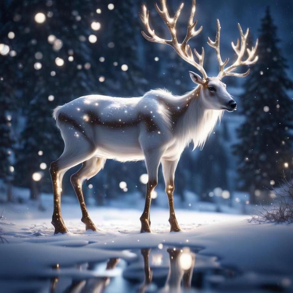 Snowy Nighttime Scene in Vivid HDR