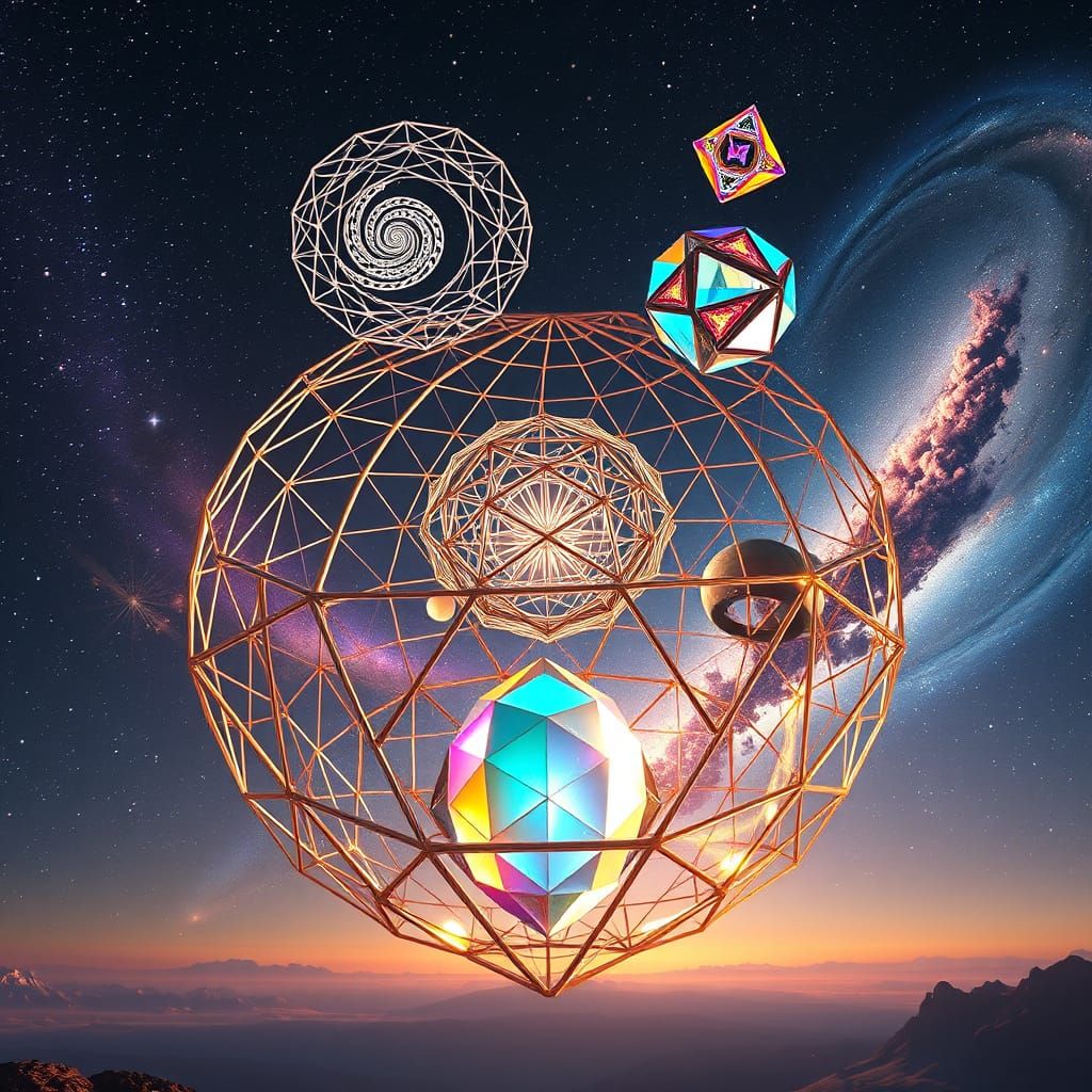 Dreamlike Geometric Assemblage in Mid-Air