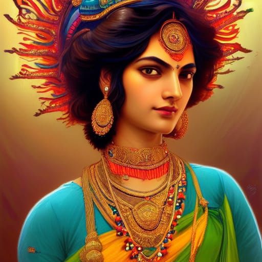 Goddess Durga in vibrant saree