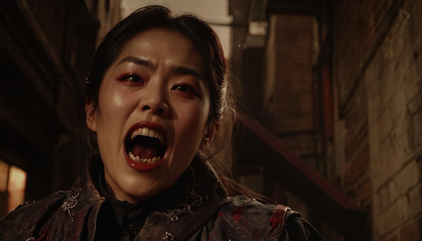 Fierce Korean-American Vampire Portrait in Dark Fantasy Styl...