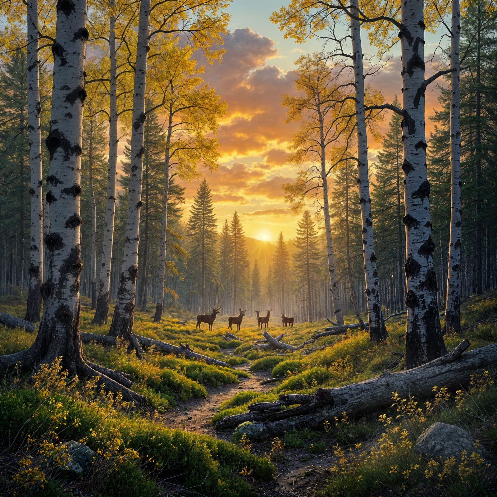 Moody Aspen Forest at Sunset in Fall