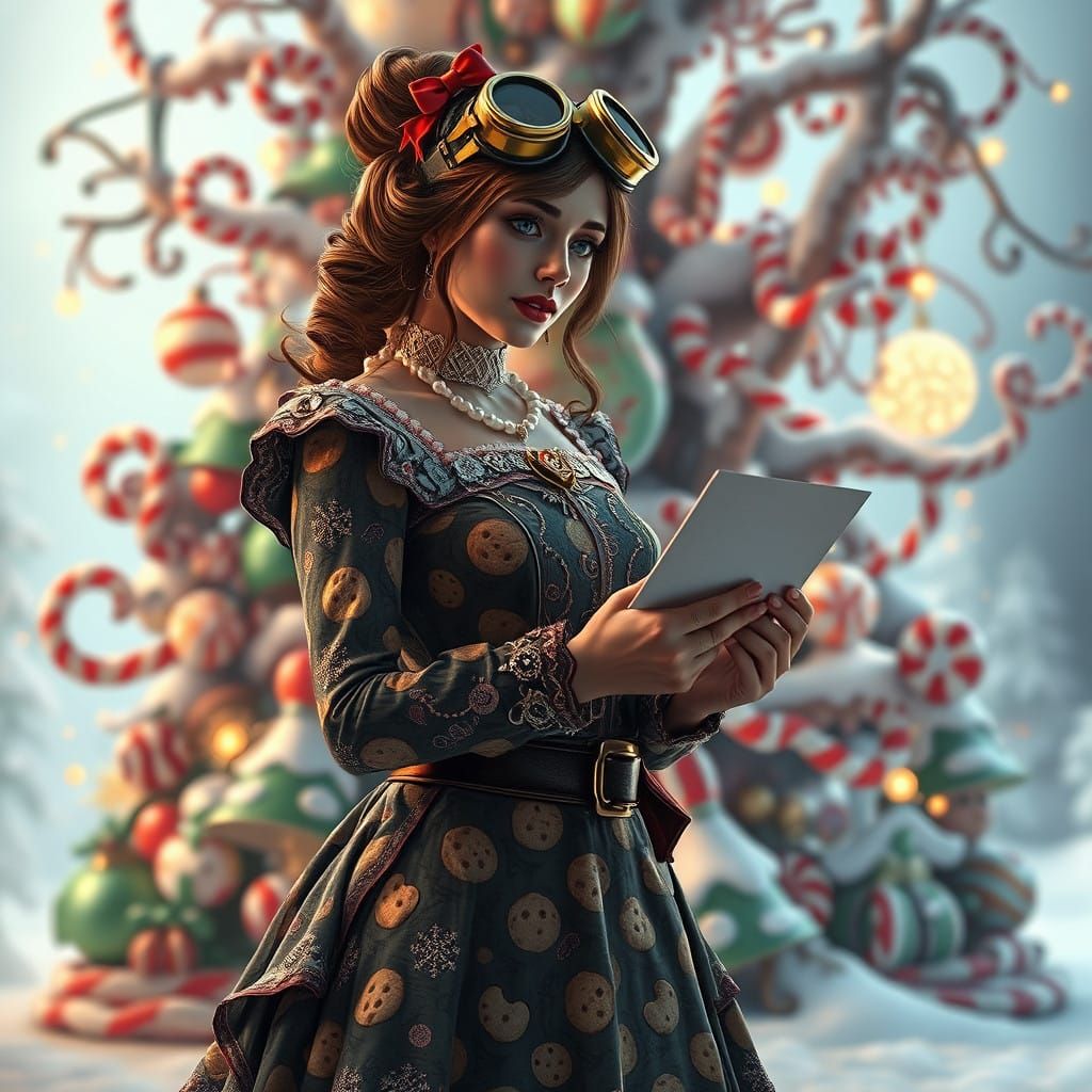 Victorian Steampunk Woman Writes Letter to Santa Amidst Whim...