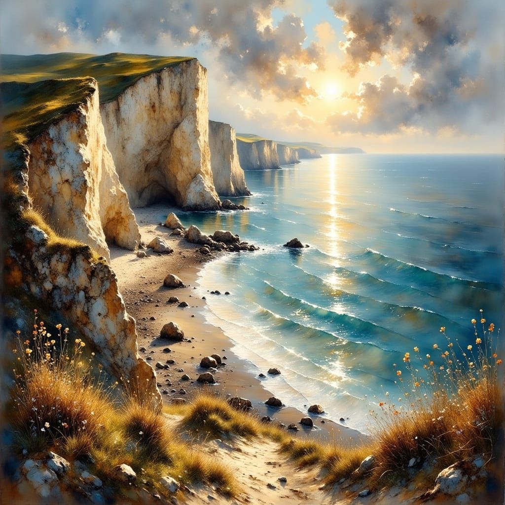 Dover Cliffs at Evening in the Style of Toulouse-Lautrec