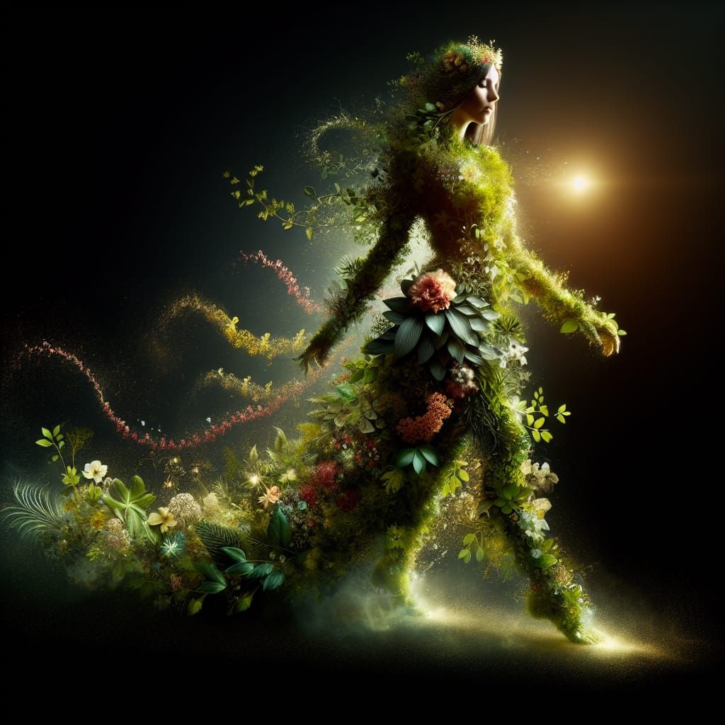 Ethereal Goddess Emerges from Verdant Leaves in Hypermaximal...