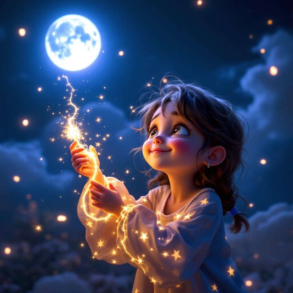 Whimsical CGI Illustration of a Little Girl Illuminating the...