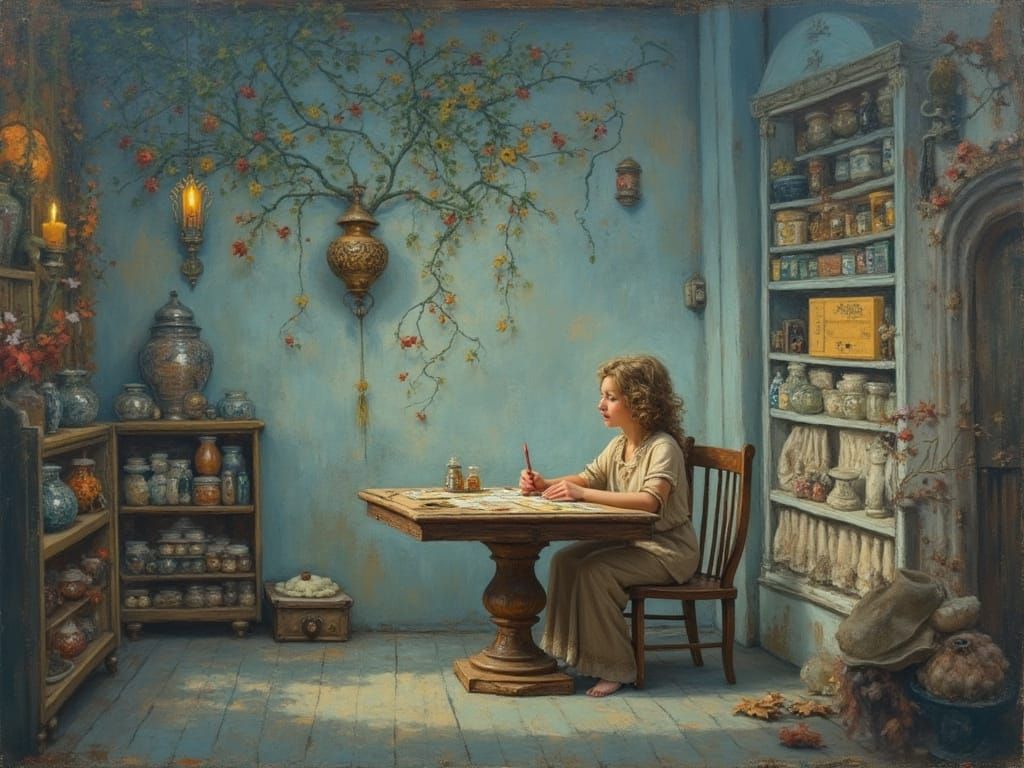 Oracle's Tarot Shop in Autumnal Impasto Style