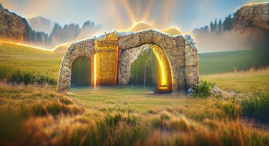 Medieval Knights and Paladins Battle Through Golden Portal i...