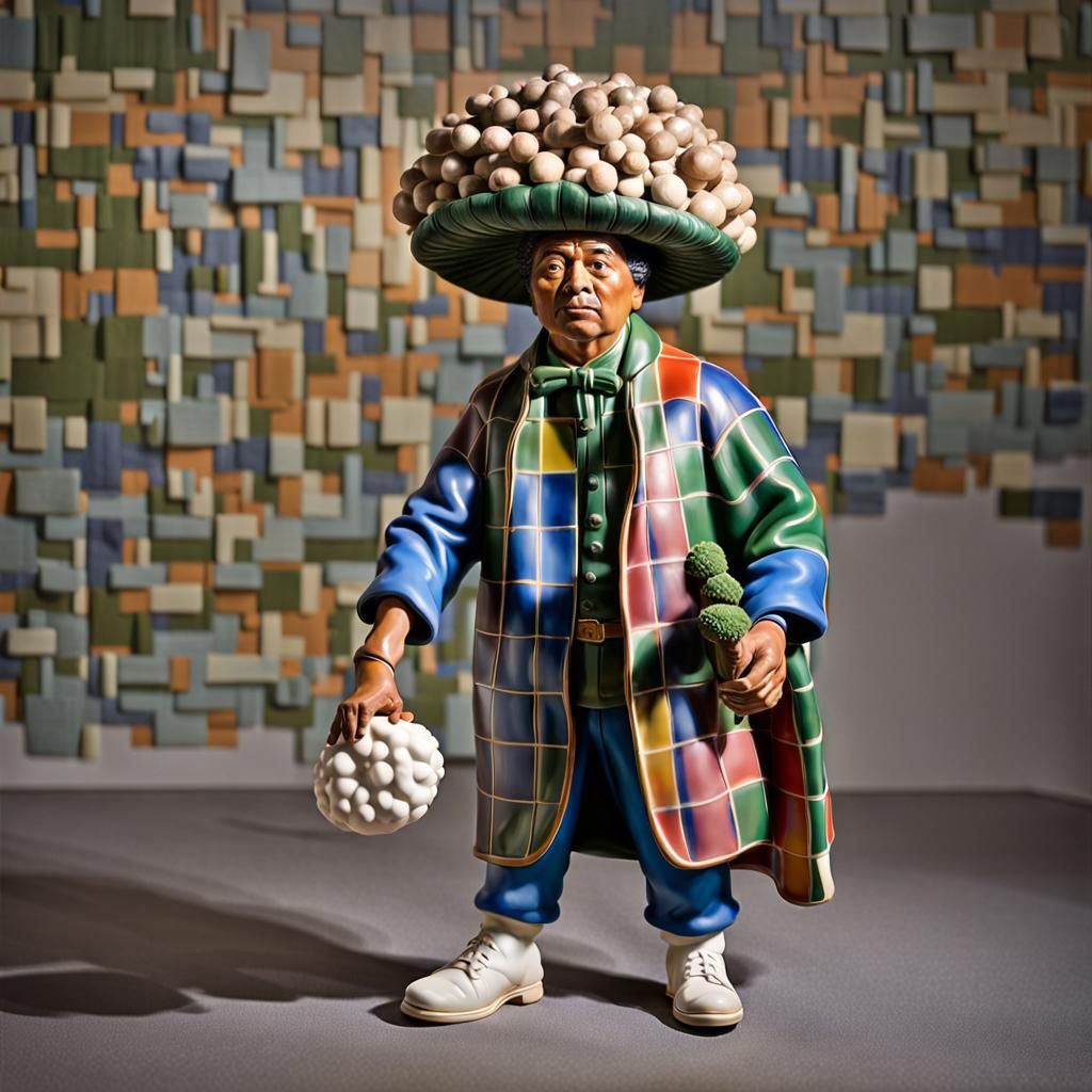 Polynesian Figure Tending Mushrooms: Sculpture Style