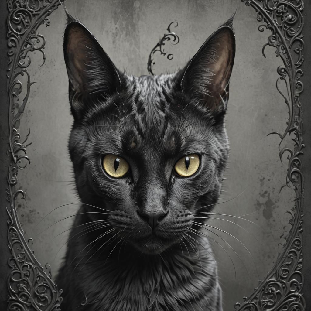 Majestic Black Feline Embodies Darkness in Realistic Greysca...