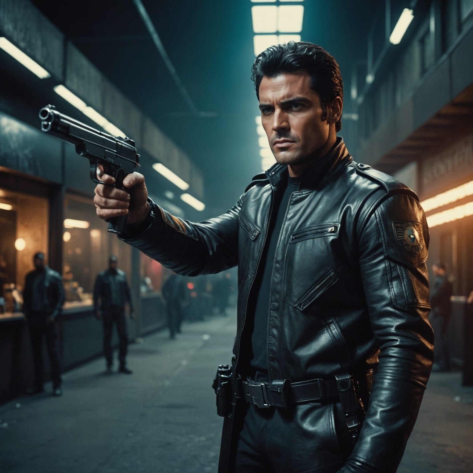 Epic Galactic Agent in Cinematic Black Leather