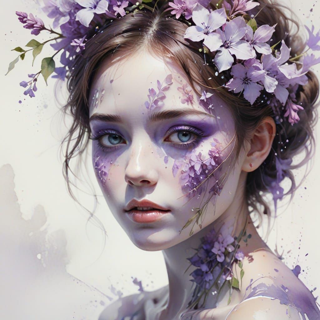 Ethereal Watercolor Cup Filled with Lilac Flowers