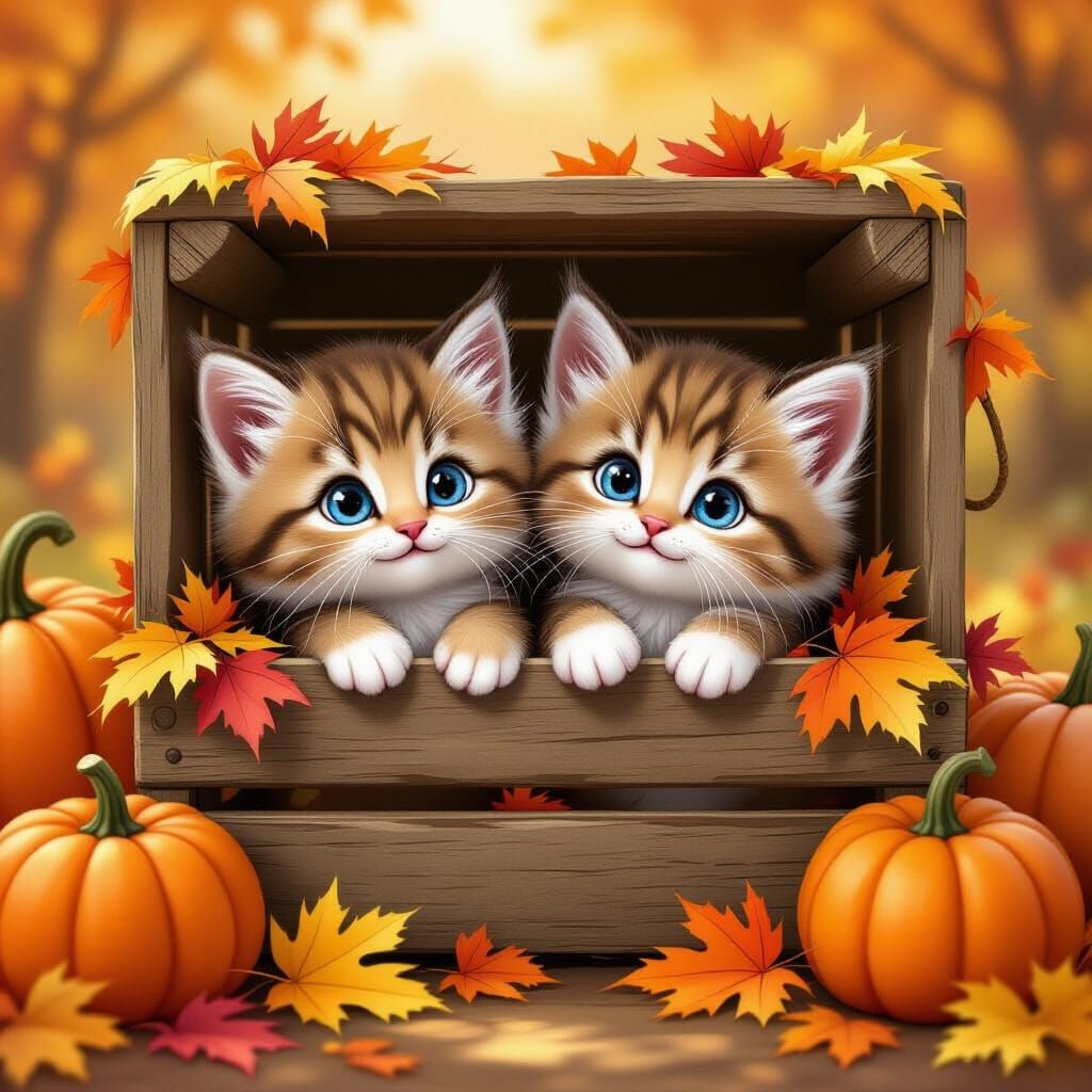 Adorable Kittens in Autumn Scene Digital Art