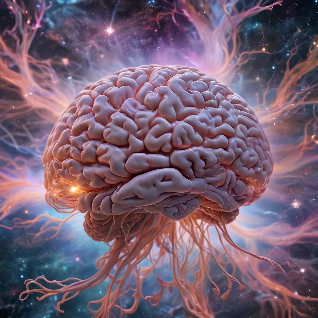 Surreal Close-up of a Glowing Brain in Cosmic Space