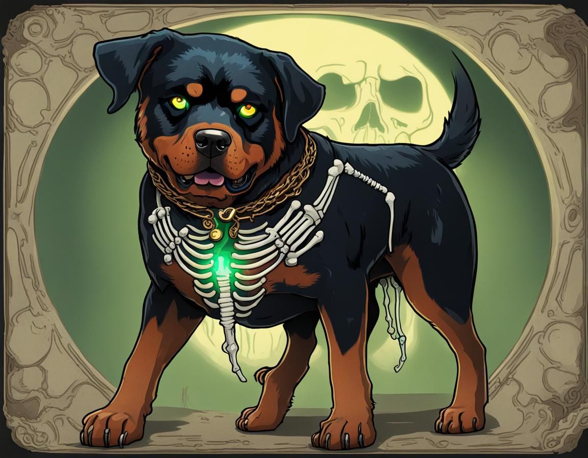 Majestic Blue-Ghost Rottweiler Stands Guard with Glowing Eye...