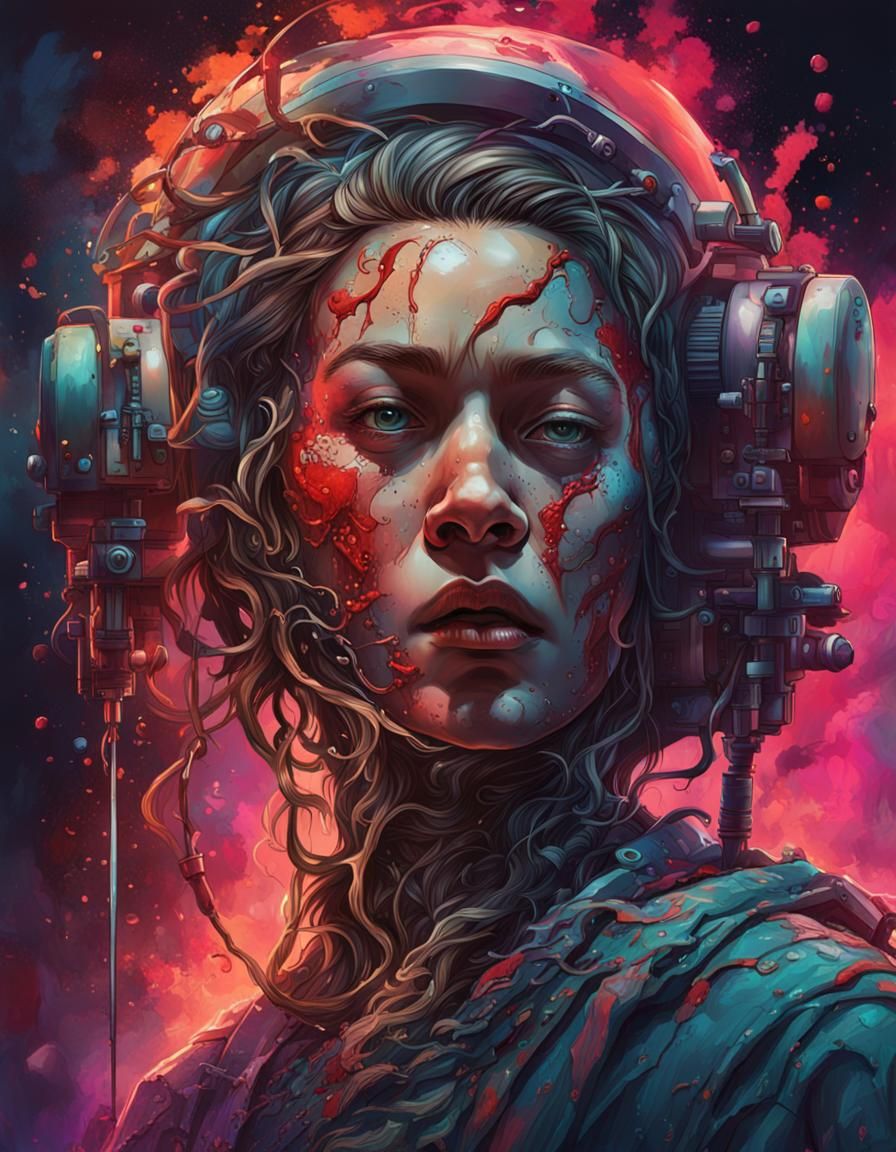 Gnarled Cybernetic Goddess Bleeds Beauty in Mid Shot