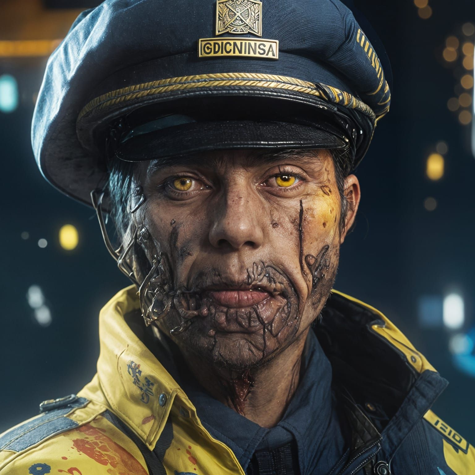 Zombie Police Officer in Hyperrealistic Anime Style