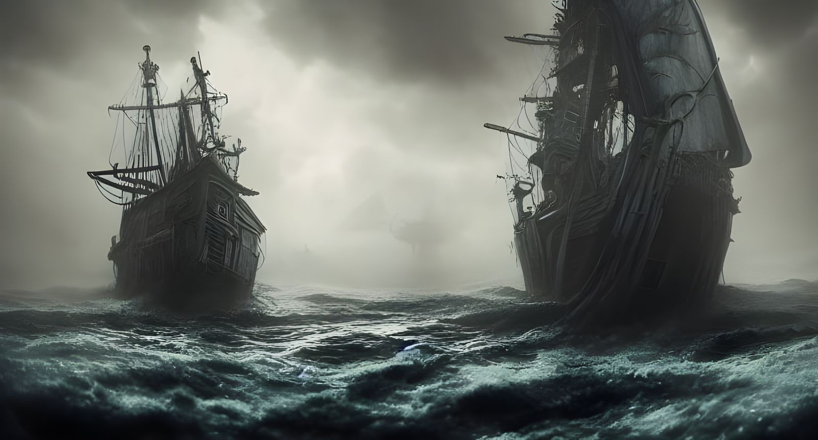 Sinister Ghost Pirate Ship in Haunting Hyper-Realism
