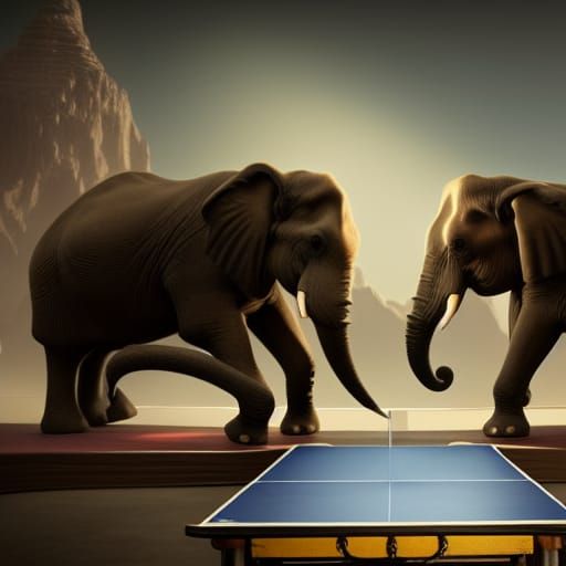 Elephants Compete in Whimsical Ping Pong Match with a Flimsy...