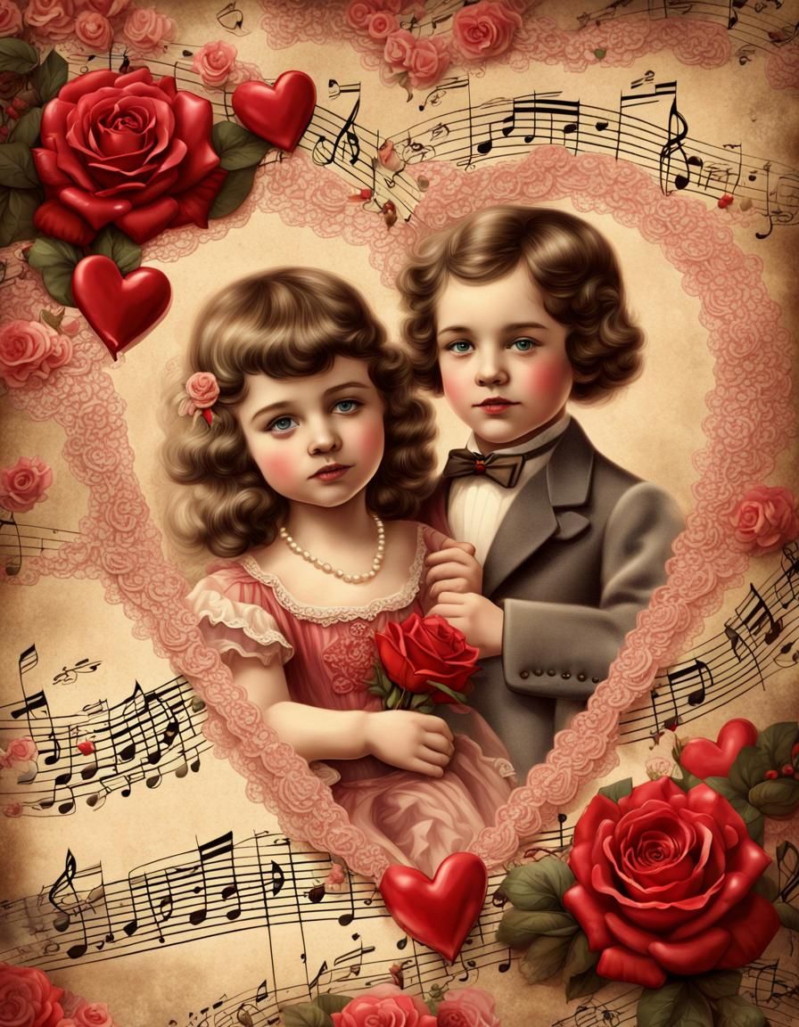 Fantastical Valentines Scene in Vibrant Colors as Fantasy Co...